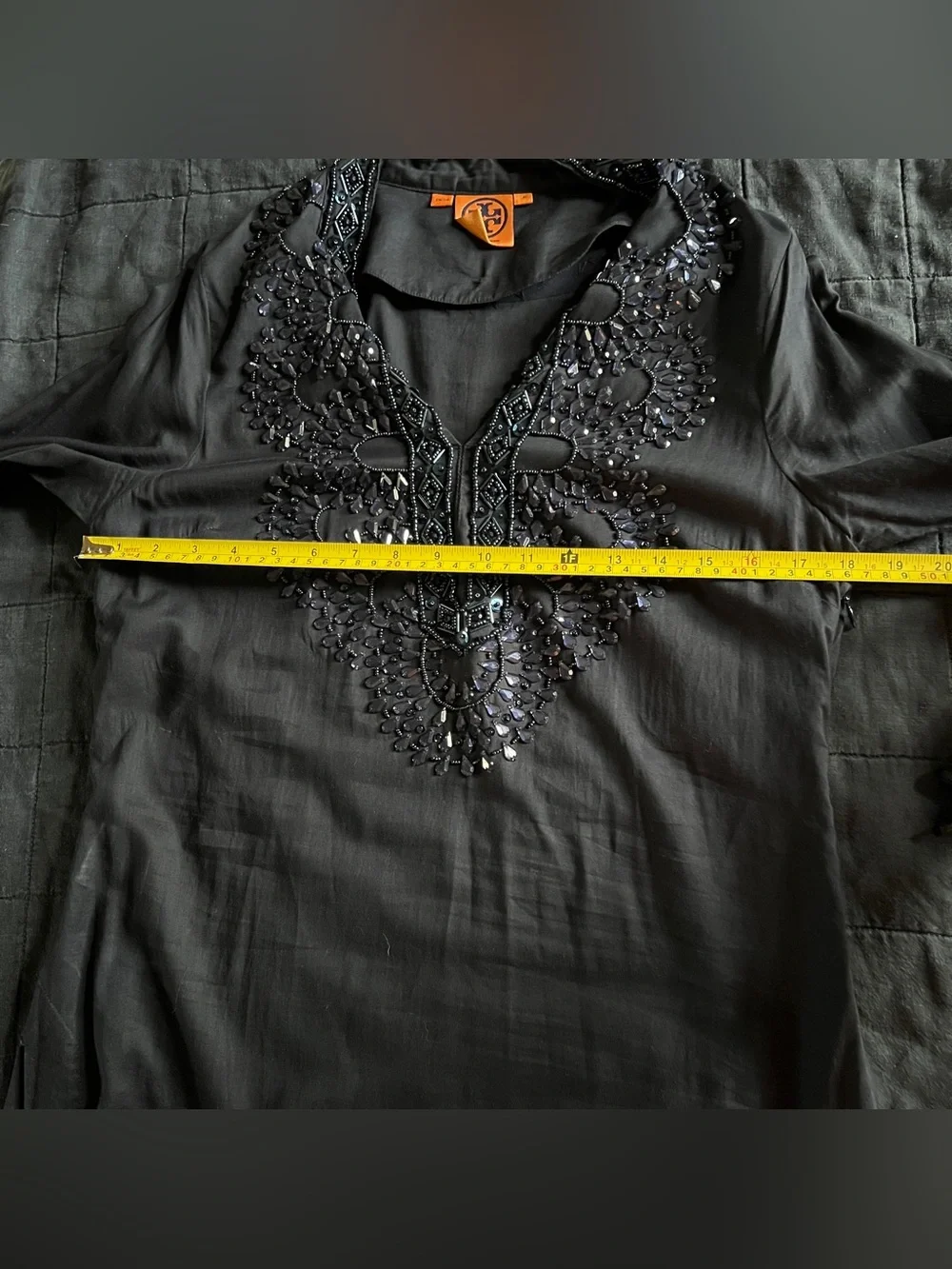 Tory Burch Beaded Navy Blue Tunic Size 8